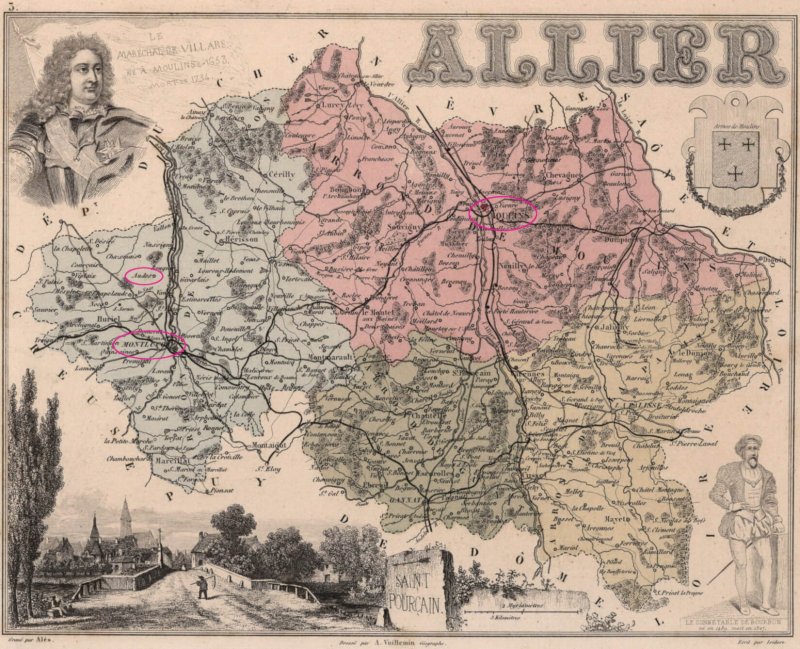 Carte de l’Allier en 1869
