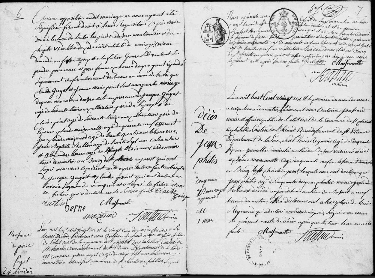 Double page du registre de l’acte de naissance de Pierre