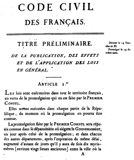 Première page du Code civil