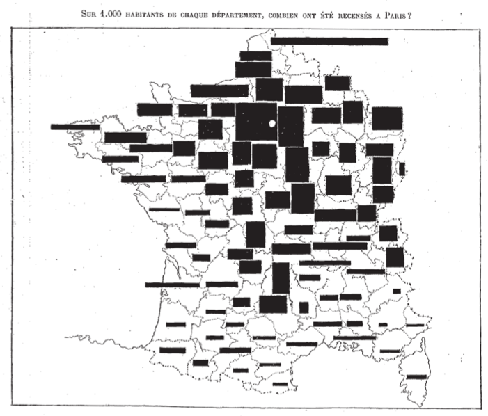 Carte des origines des habitants de Paris en 1891